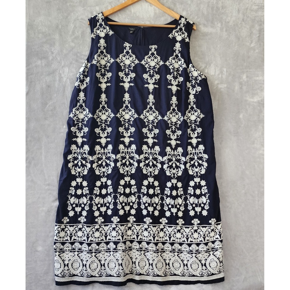 Talbots Dress Womens Size 20W Petite Navy Blue Embroidered Damask Floral 20WP